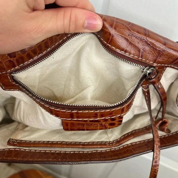 MICHAEL Michael Kors Brown Crocodile Embossed Shoulder Bag Chain Strap Purse - Picture 9 of 9